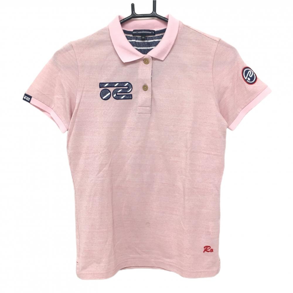 【美品】ロサーセン 半袖ポロシャツ 杢ピンク ワッペン レディース M ゴルフウェア Rosasen