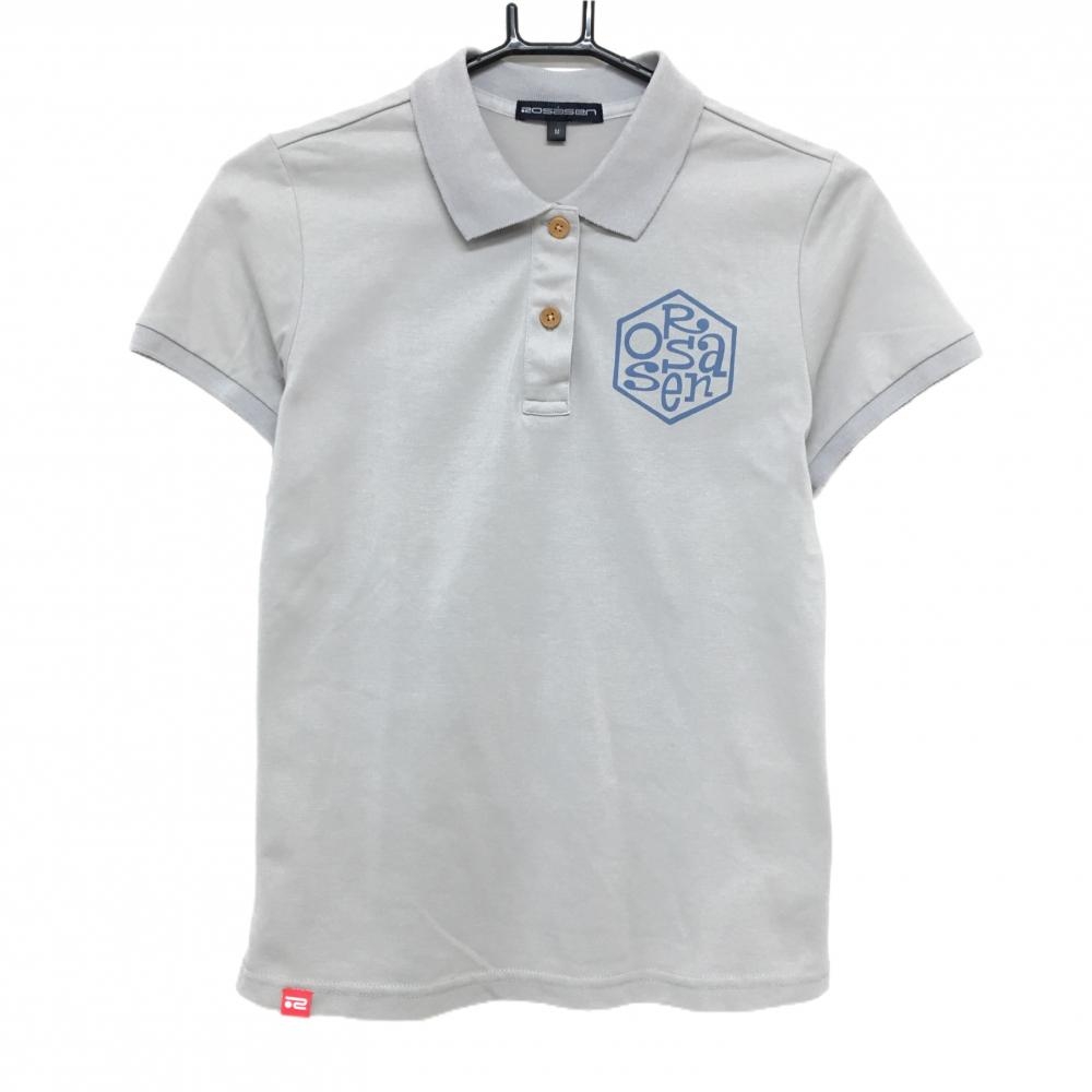 ロサーセン 半袖ポロシャツ グレージュ バックプリント レディース M ゴルフウェア Rosasen