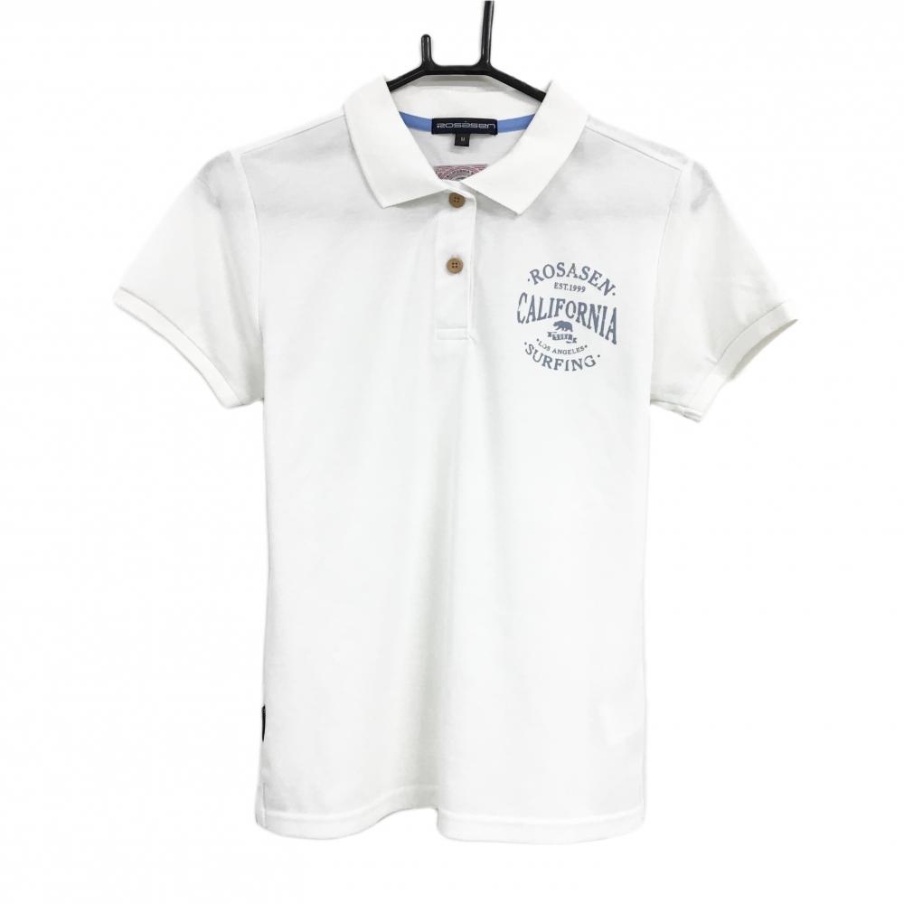 【超美品】ロサーセン 半袖ポロシャツ 白×グレー 胸ロゴ レディース M ゴルフウェア Rosasen