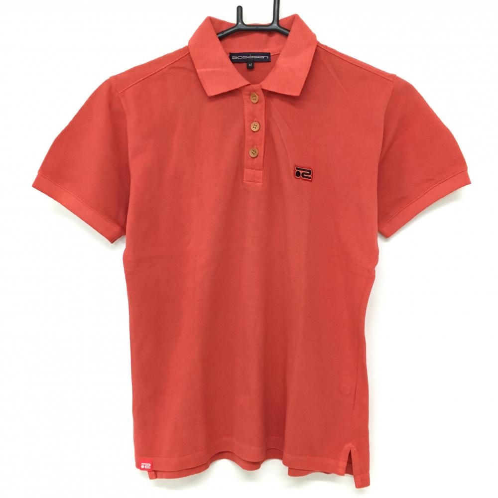 【美品】ロサーセン 半袖ポロシャツ レッドオレンジ ワッペン レディース M ゴルフウェア Rosasen