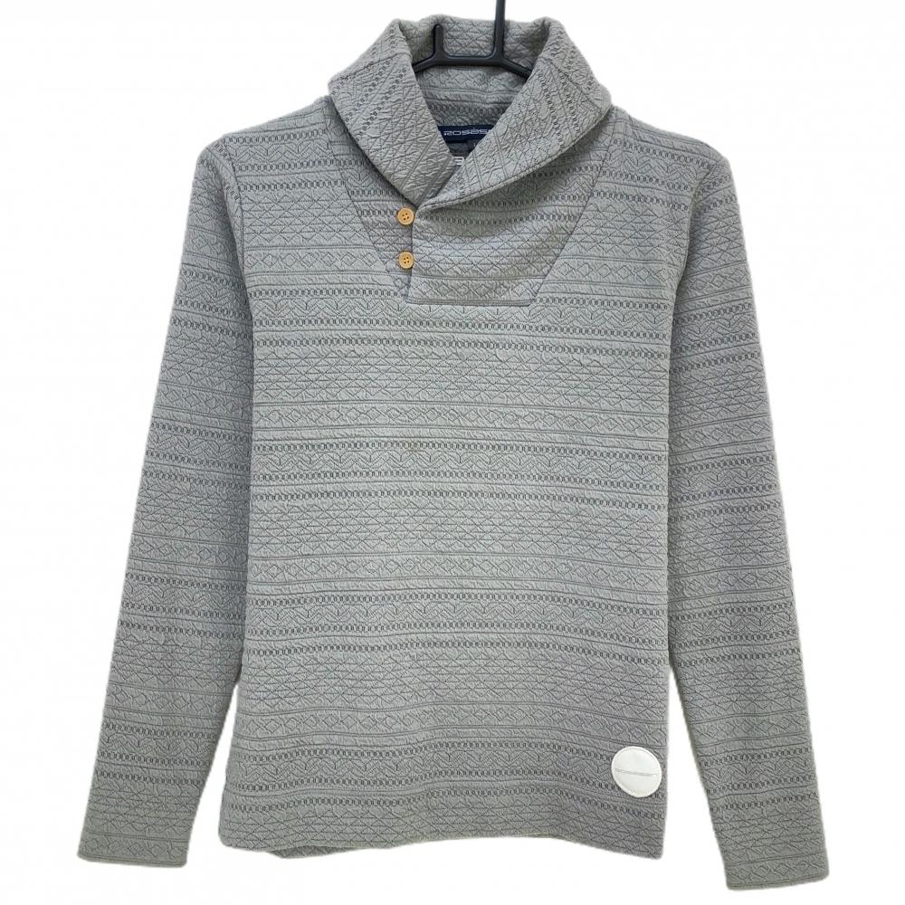 【美品】ロサーセン 襟付き長袖シャツ グレー 総柄 凹凸生地 レディース L ゴルフウェア Rosasen