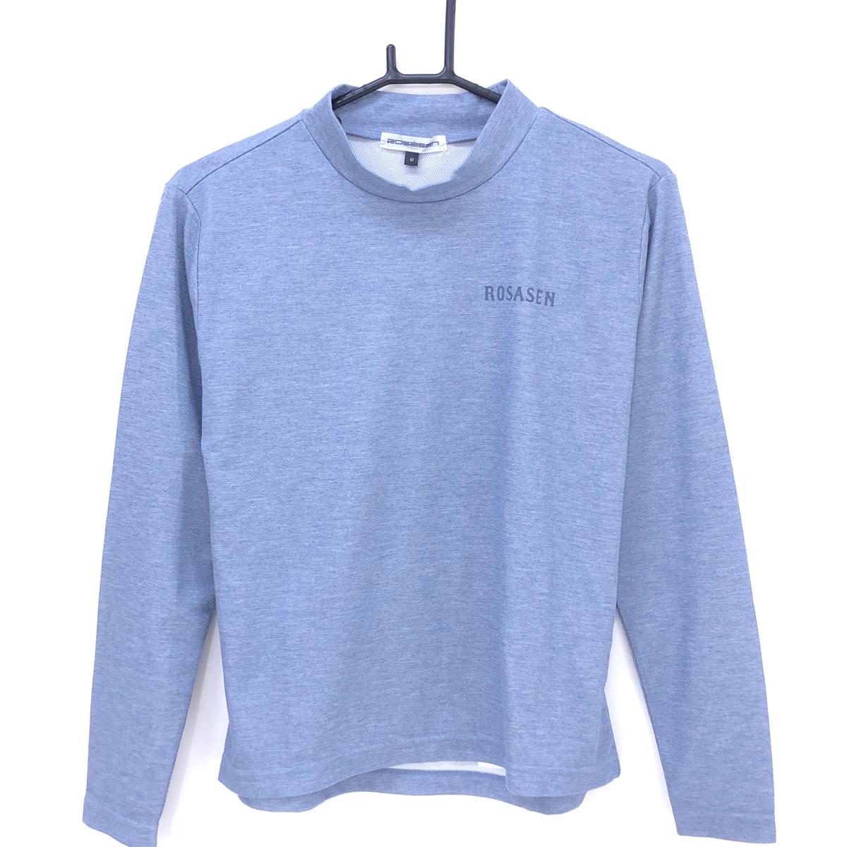 【超美品】ロサーセン 長袖ハイネックシャツ ネイビーグレー ロゴ レディース M ゴルフウェア Rosasen