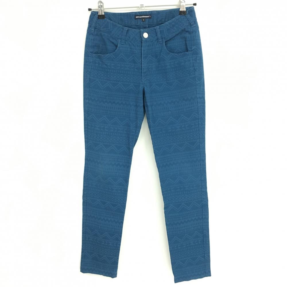 【美品】ロサーセン パンツ ブルーグリーン 総柄 ストレッチ レディース S ゴルフウェア Rosasen
