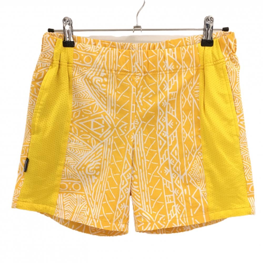 【超美品】ロサーセン ショートパンツ イエロー×白 総柄 サイドメッシュ 裏地付き ウエストゴム レディース L ゴルフウェア Rosasen