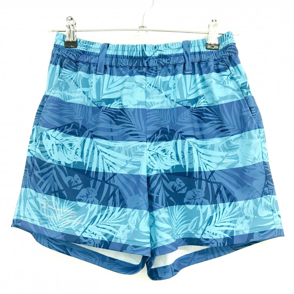 【超美品】ロサーセン ショートパンツ ブルー リーフ総柄 ウエストゴム レディース S ゴルフウェア Rosasen