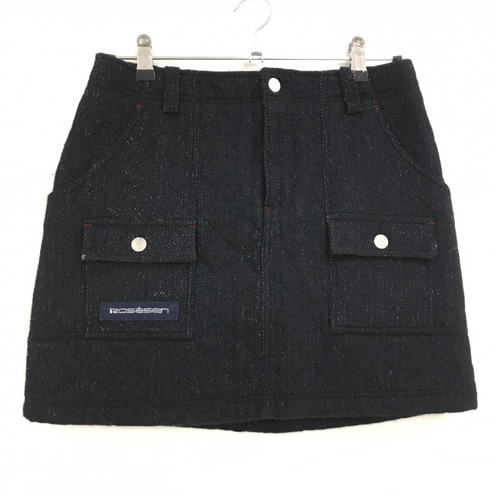 【超美品】ロサーセン スカート ダークネイビー ウール混 厚手 ニット 裏地付 レディース L ゴルフウェア Rosasen