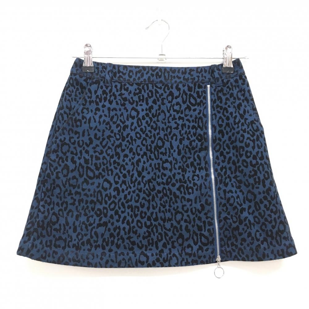 ロサーセン スカート ネイビー×黒 レオパード柄 表微起毛 裏地あり  レディース S ゴルフウェア Rosasen