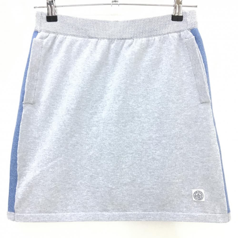 【超美品】ロサーセン ニットスカート グレー×ブルー サイドライン ウエスト紐 レディース 40(M) ゴルフウェア Rosasen