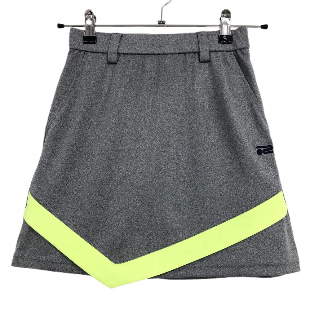 【超美品】ロサーセン スカート 杢グレー×蛍光イエロー ウエストゴム ロゴ刺しゅう レディース S ゴルフウェア Rosasen