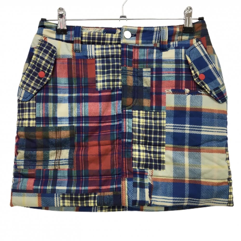 【超美品】ロサーセン スカート マルチカラー チェック 裏微起毛 レディース S ゴルフウェア Rosasen