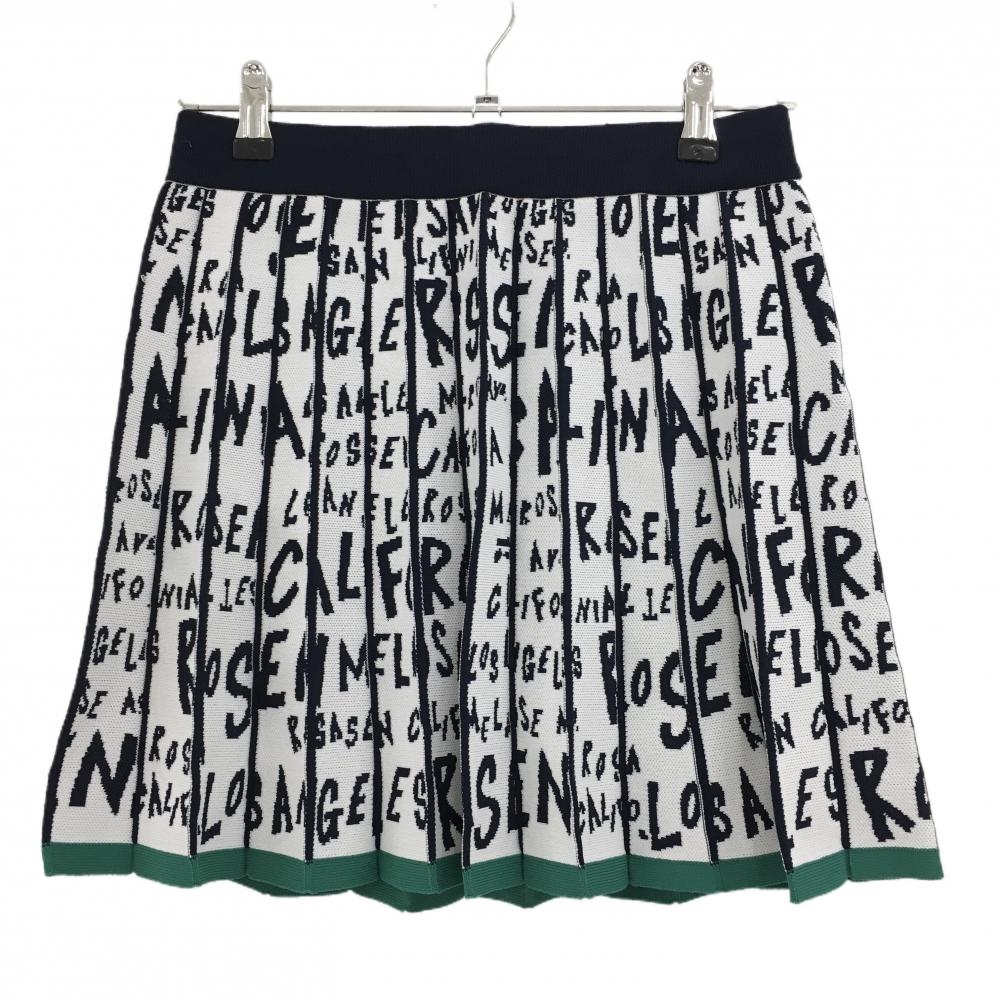 【美品】ロサーセン ニットスカート 白×ネイビー 英字総柄 レディース M ゴルフウェア Rosasen