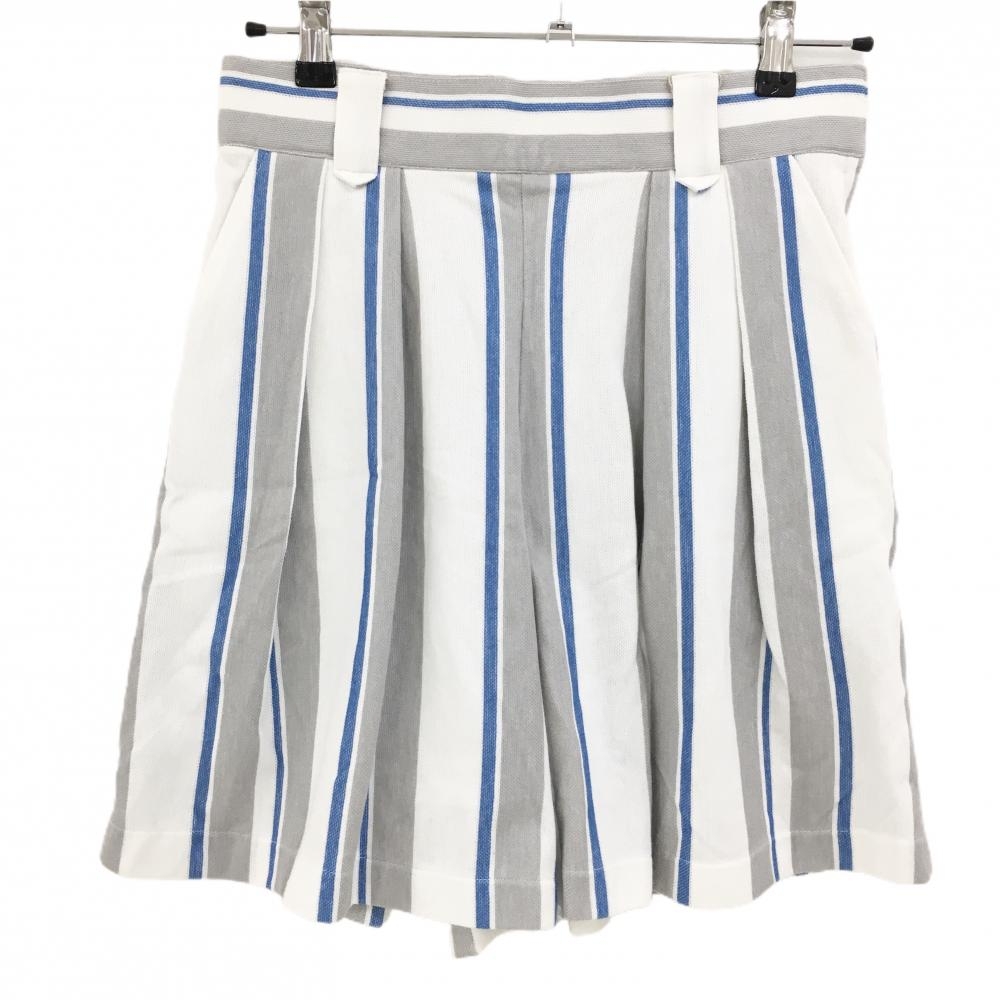 【新品】ロサーセン キュロットスカート 白×グレー×ブルー ストライプ 裏地付 レディース M ゴルフウェア Rosasen