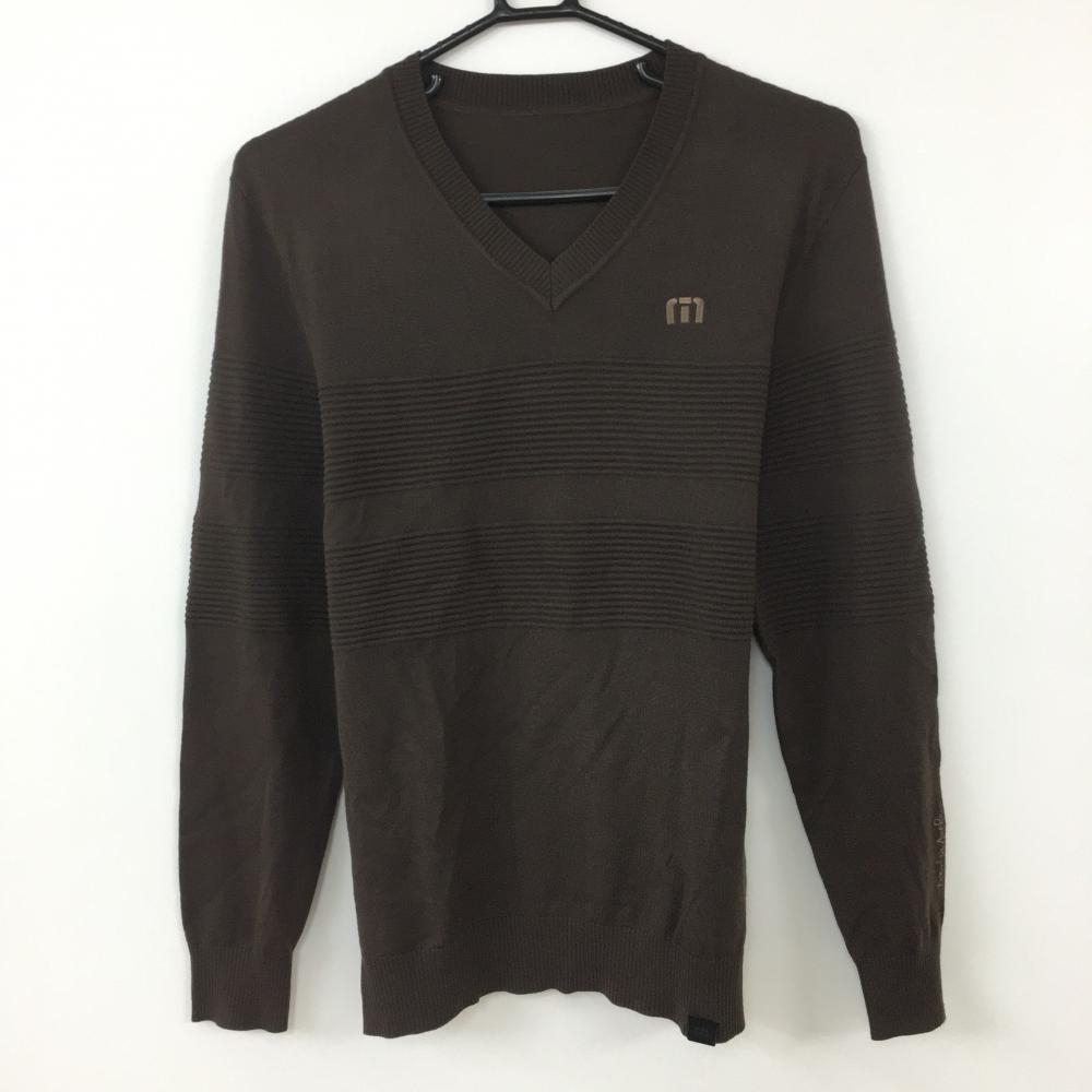 TravisMathew トラヴィスマシュー セーター ブラウン 一部ボーダー編み Ｖネック ウール混  メンズ  ゴルフウェア