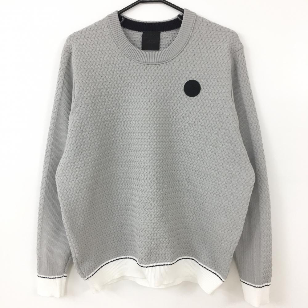 【超美品】MOCO モコ セーター ライトグレー×白 袖リブ編み メンズ 52 ゴルフウェア