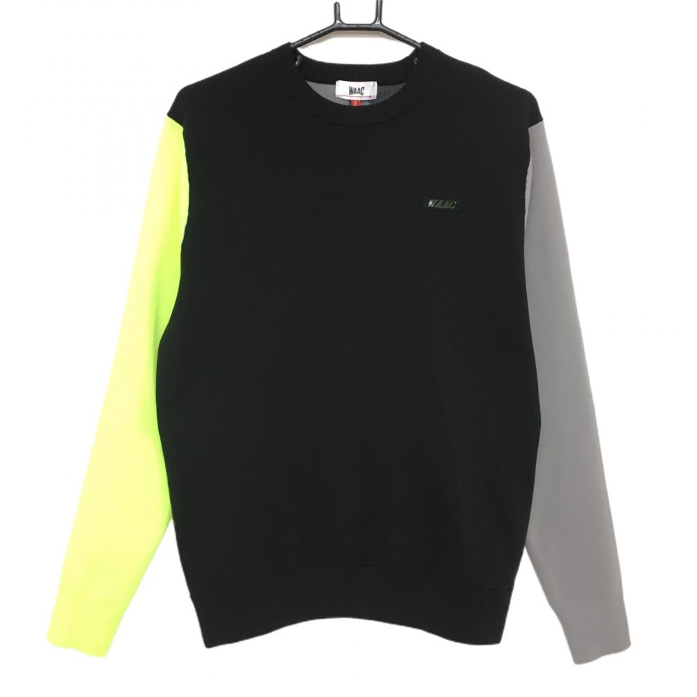【新品】ワック セーター 黒×グレー×蛍光イエロー 背面ロゴ メンズ 2(M) ゴルフウェア WAAC