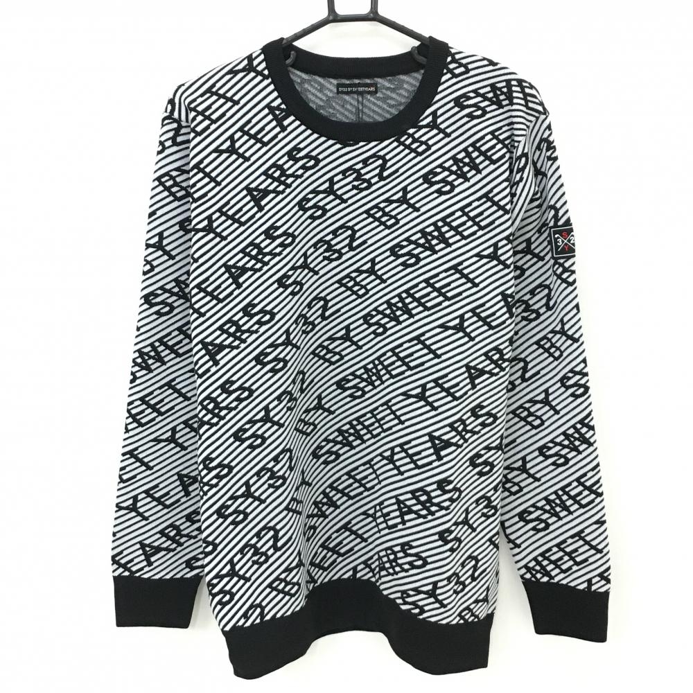 【新品】SY32 セーター 黒×白 ロゴ総柄 斜めボーダー ニット メンズ XL ゴルフウェア 2023年モデル SY32 BY SWEET YEARS