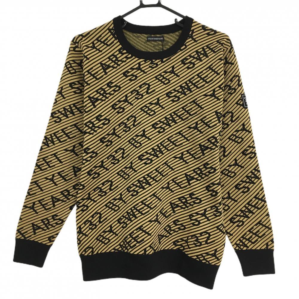 【新品】SY32 セーター イエロー×黒 ロゴ総柄 斜めボーダー ニット メンズ M ゴルフウェア 2023年モデル SY32 BY SWEET YEARS