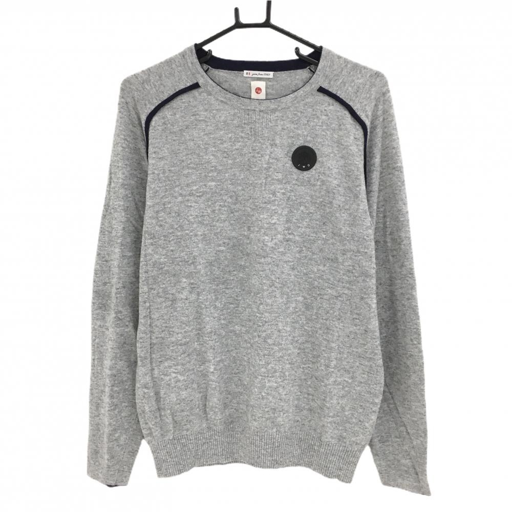 【美品】ジェイダブリュオー セーター 杢グレー×ネイビー カシミヤ・羊毛混 ニット メンズ 50 ゴルフウェア JWO