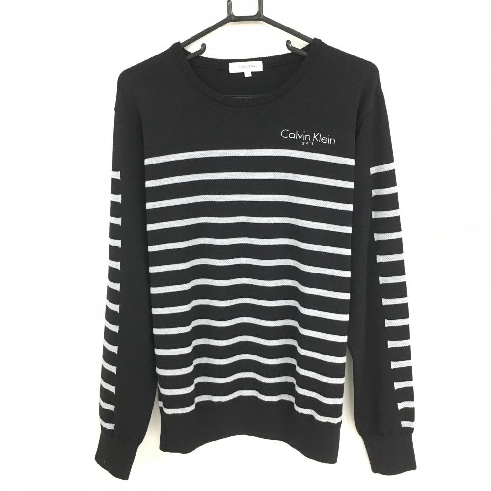 【美品】カルバンクラインゴルフ セーター 黒×ライトグレー ボーダー ウール100% ニット メンズ LL ゴルフウェア Calvin Klein golf 
