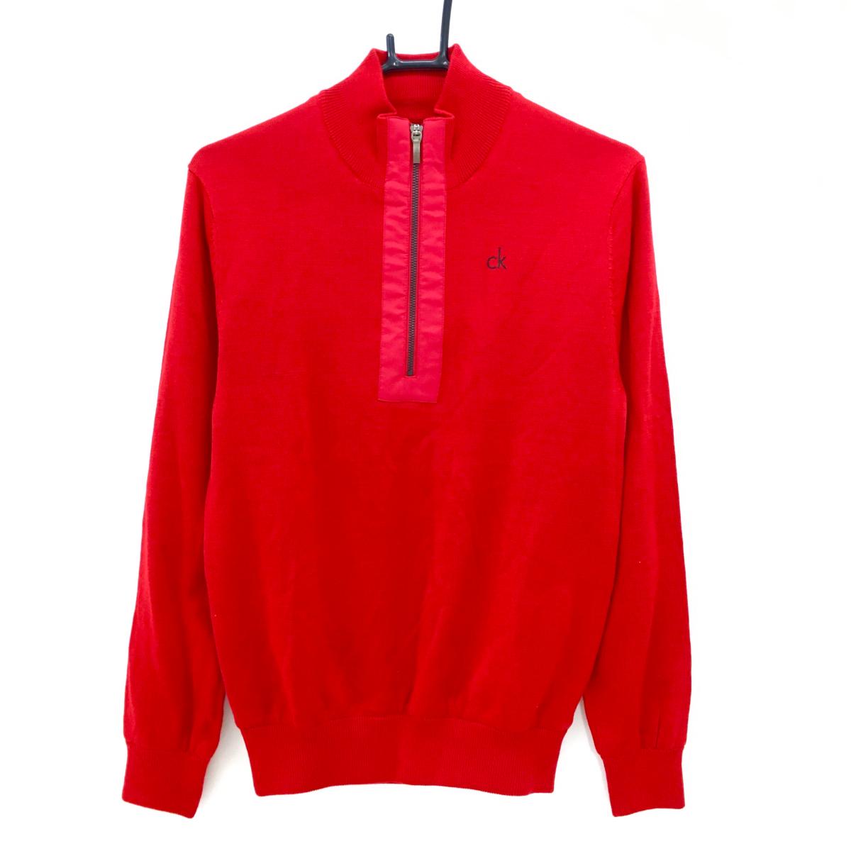 【超美品】カルバンクラインゴルフ ハイネックセーター レッド ハーフジップ 裏地付  メンズ M ゴルフウェア CalvinKlein
