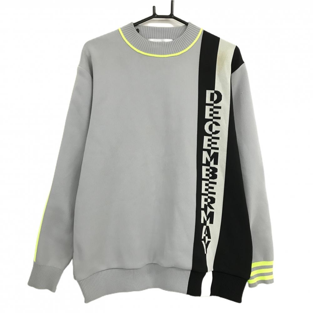 ディセンバーメイ ハイネックセーター グレー×黒×蛍光イエロー フロントロゴ ニット メンズ XL  ゴルフウェア DECEMBERMAY