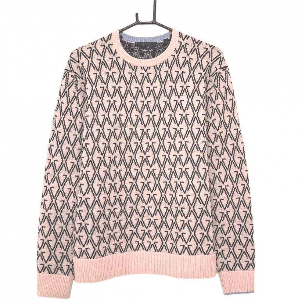 グレイソン セーター ライトピンク×ダークネイビー 総柄 ウール・カシミヤ混 ニット メンズ M ゴルフウェア GREYSON
