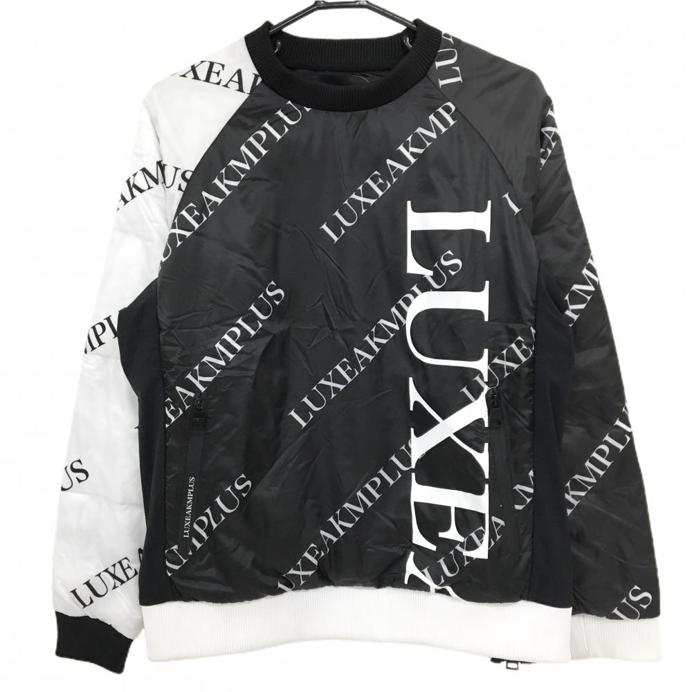 【美品】リュクスエイケイエムプラス 中綿スニード 黒×白 ロゴ総柄 ブルゾン  メンズ M ゴルフウェア LUXEAKMPLUS