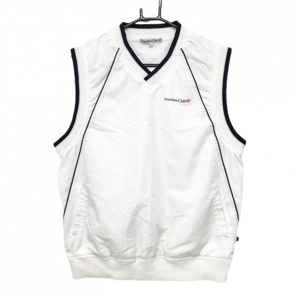 【超美品】ファウンダースクラブ ベスト 白×ネイビー パイピングライン 裏地メッシュ メンズ L ゴルフウェア Founders Club