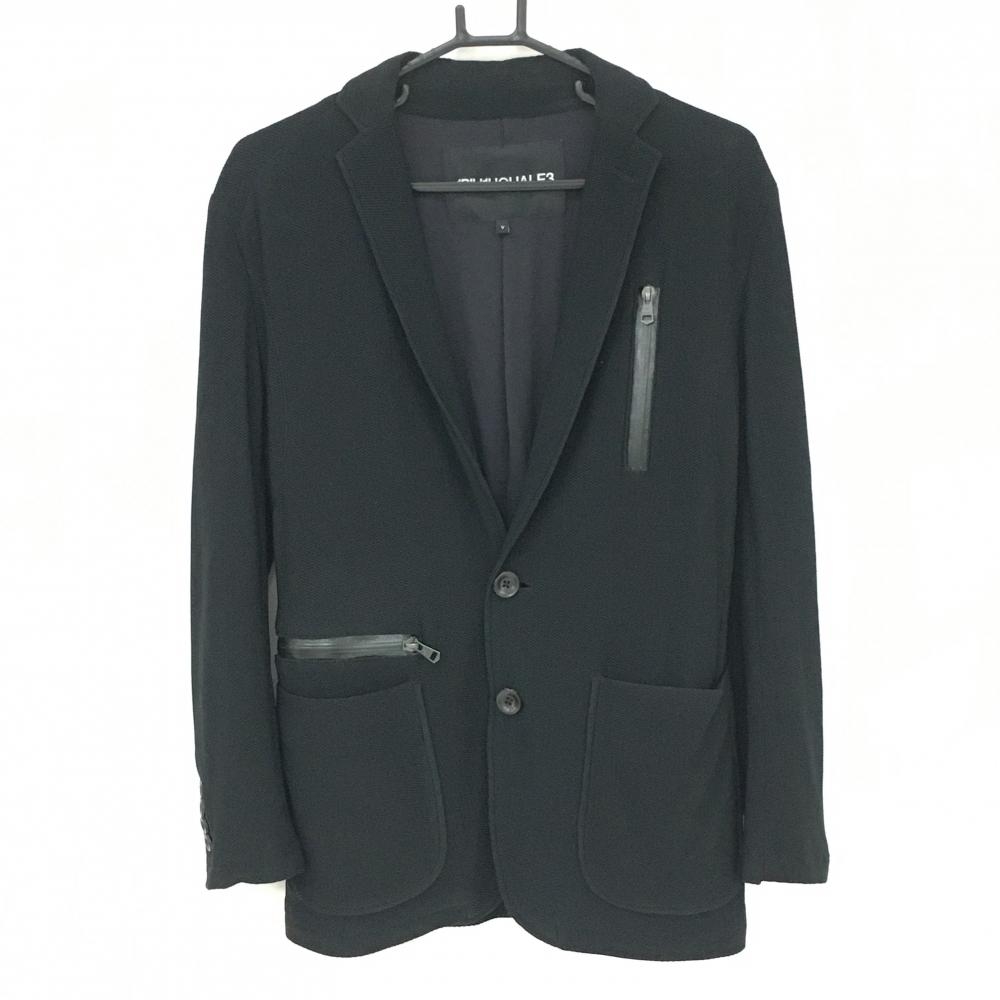 【美品】ウノピゥウノウグァーレトレ テーラードジャケット 黒 織生地 裏地付  メンズ V(L) ゴルフウェア 1PIU1UGUALE3