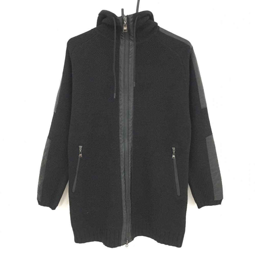 【新品】エネーレ ニットジップパーカー 黒 ウール混 凹凸編み メンズ 48 ゴルフウェア ennerre