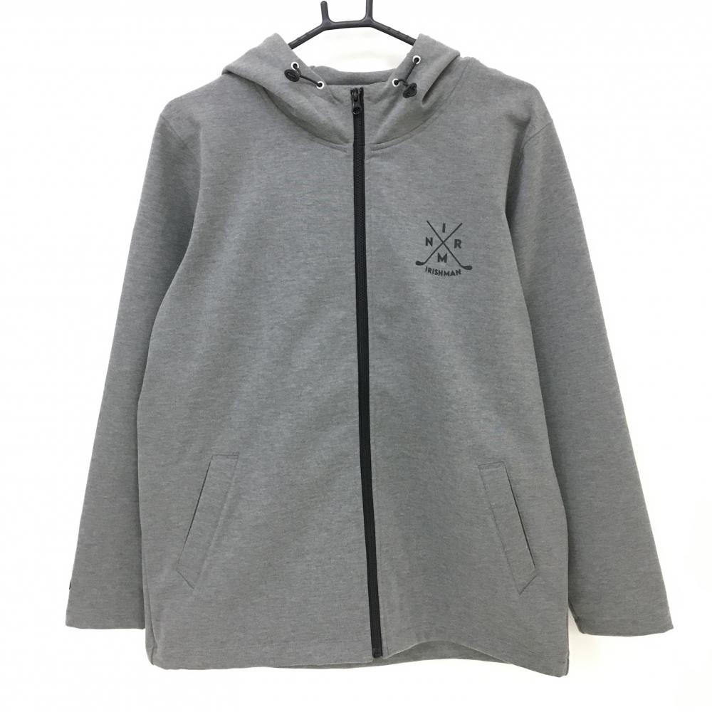 【美品】アイリッシュマン ジップパーカー グレー ロゴプリント 裏起毛 ジャケットIRISHMAN  メンズ M ゴルフウェア IRISHMAN