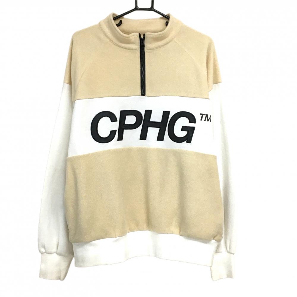 キャプテンズヘルム ブルゾン ベージュ×白 フリース ハーフジップ メンズ LARGE ゴルフウェア CAPTAINS HELM