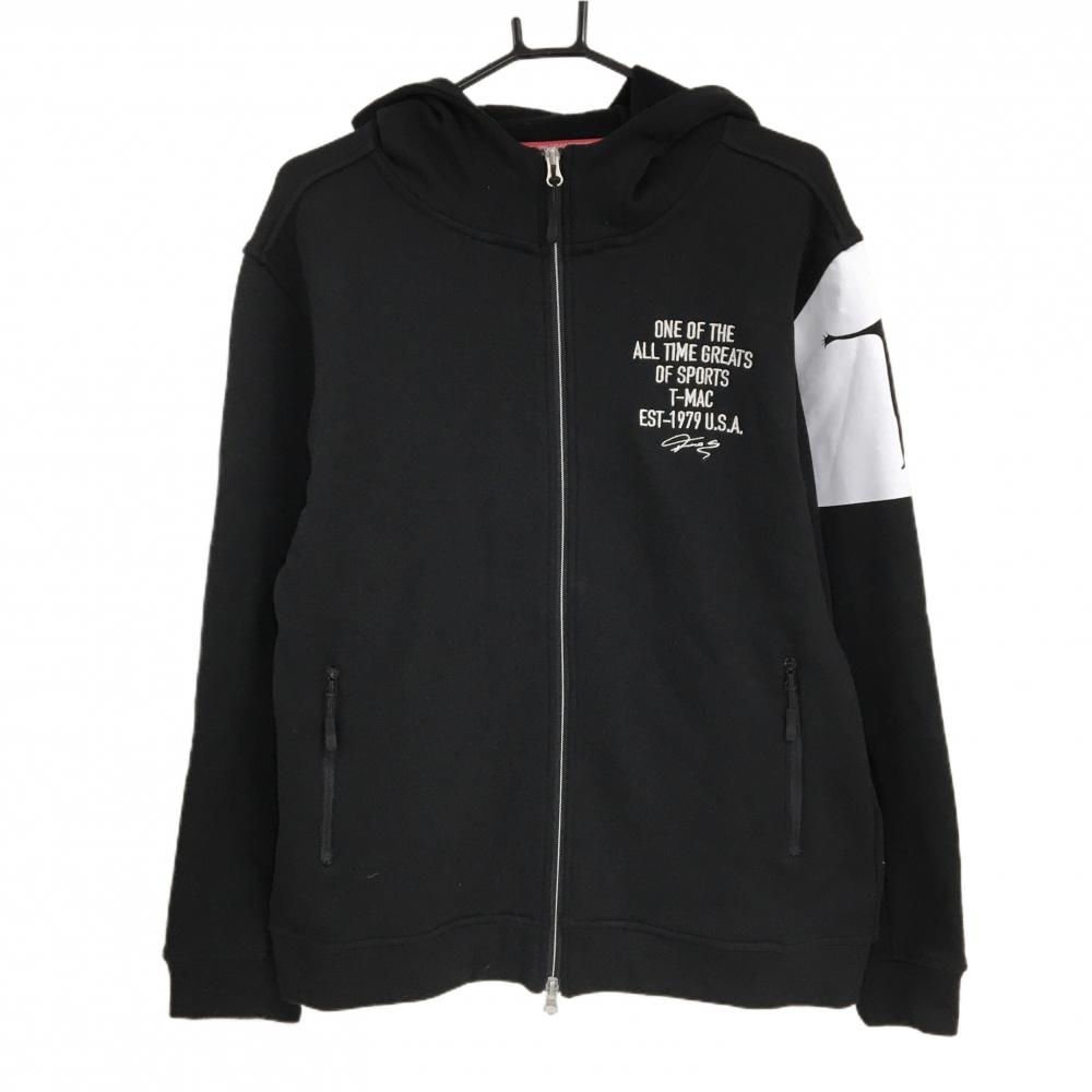 【美品】ティーマック ジップパーカー 黒×白 裏起毛 胸ロゴ刺しゅう ダブルジップ メンズ LL ゴルフウェア T-MAC