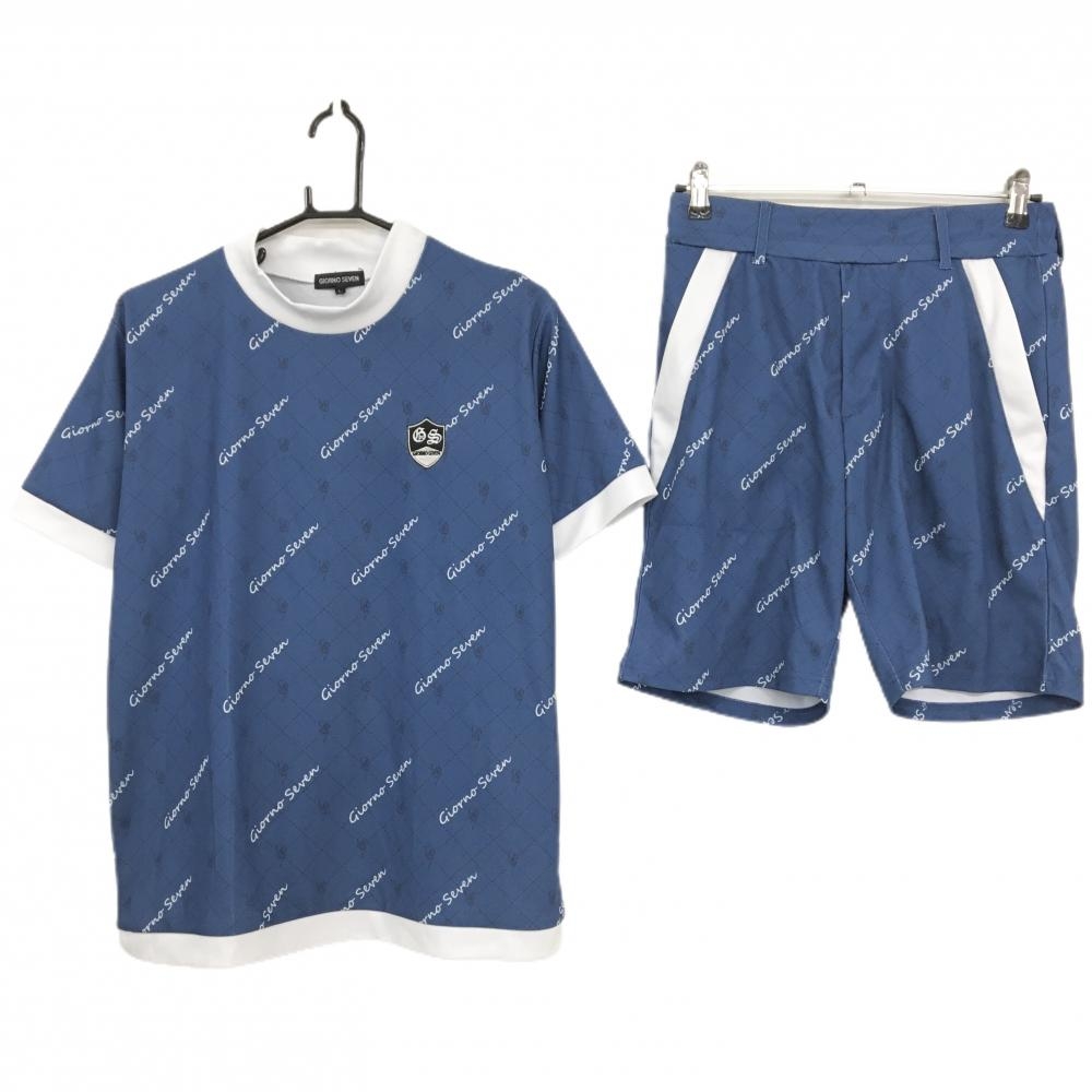【超美品】ジョルノセブン 上下セット(半袖ハイネックシャツ×ハーフパンツ) ブルー×ネイビー メンズ L ゴルフウェア GIORNO SEVEN