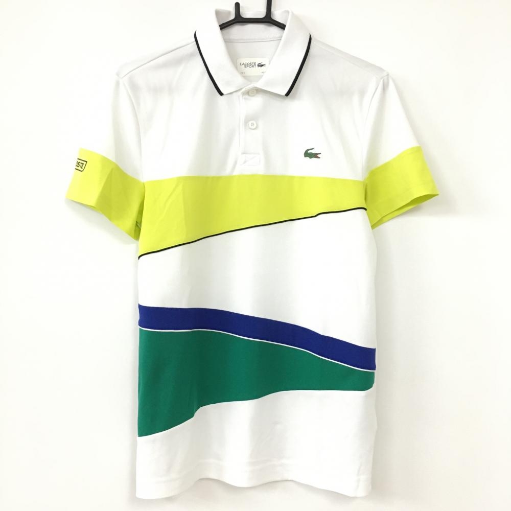 【美品】ラコステ 半袖ポロシャツ 白×イエロー ウルトラドライ 速乾  メンズ US S ゴルフウェア LACOSTE