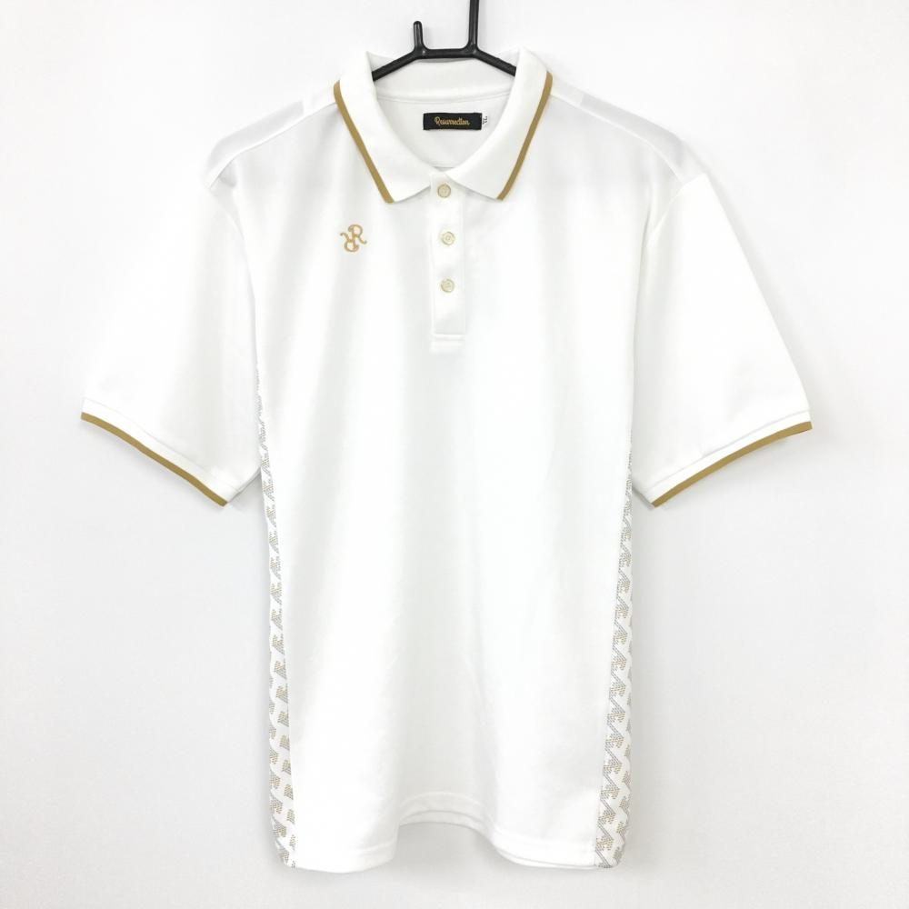 【超美品】Resurrection レザレクション 半袖ポロシャツ 白×ライトブラウン サイドライン メンズ XL ゴルフウェア