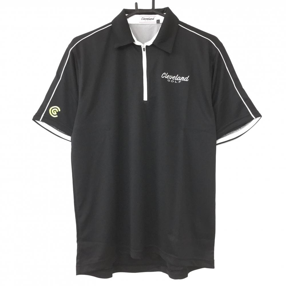 【新品】Cleveland Golf クリーブランド 半袖ポロシャツ 黒×白 ハーフジップ 吸水速乾 紫外線カット メンズ L ゴルフウェア