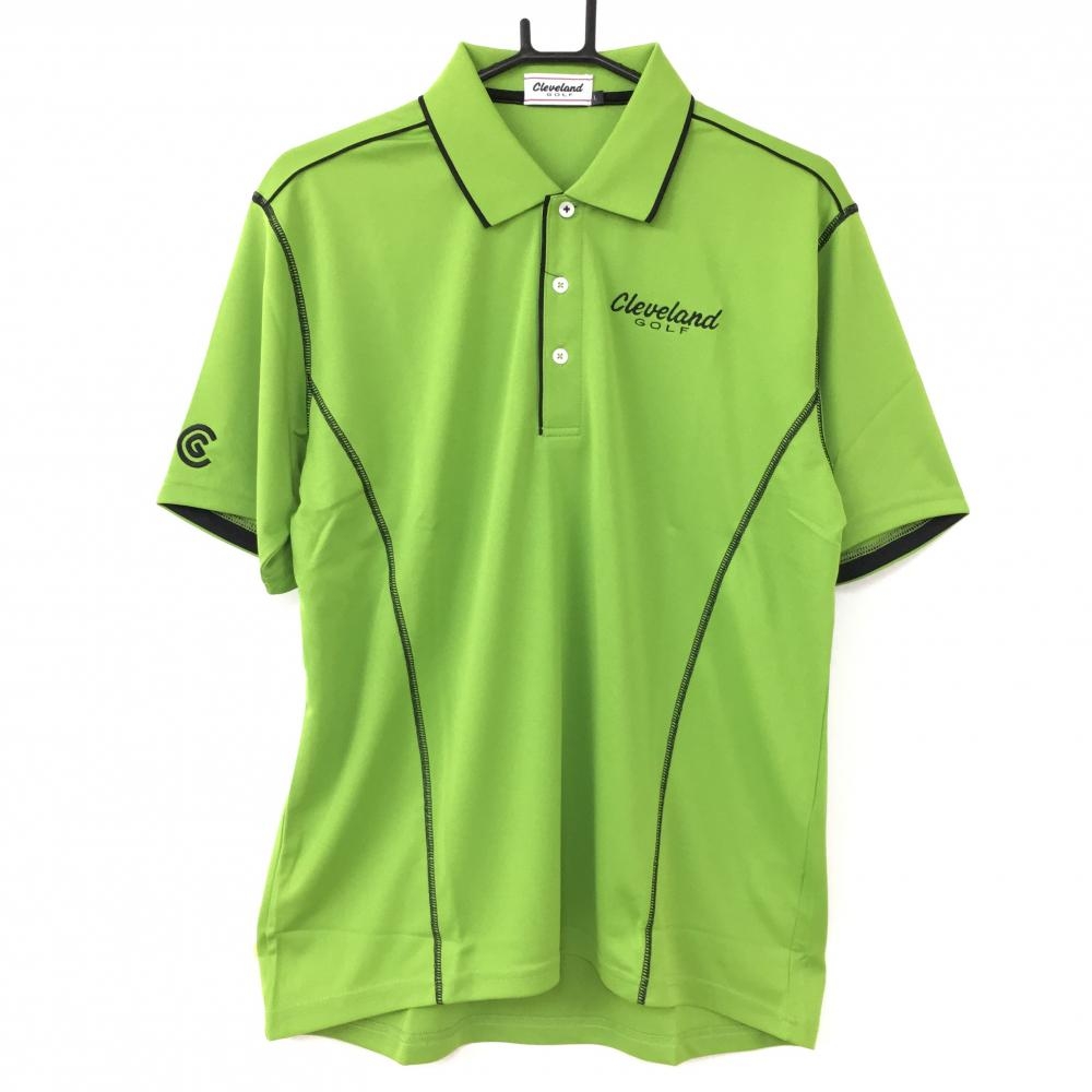 【新品】Cleveland Golf クリーブランド 半袖ポロシャツ グリーン×黒 吸水速乾 紫外線カット メンズ L ゴルフウェア