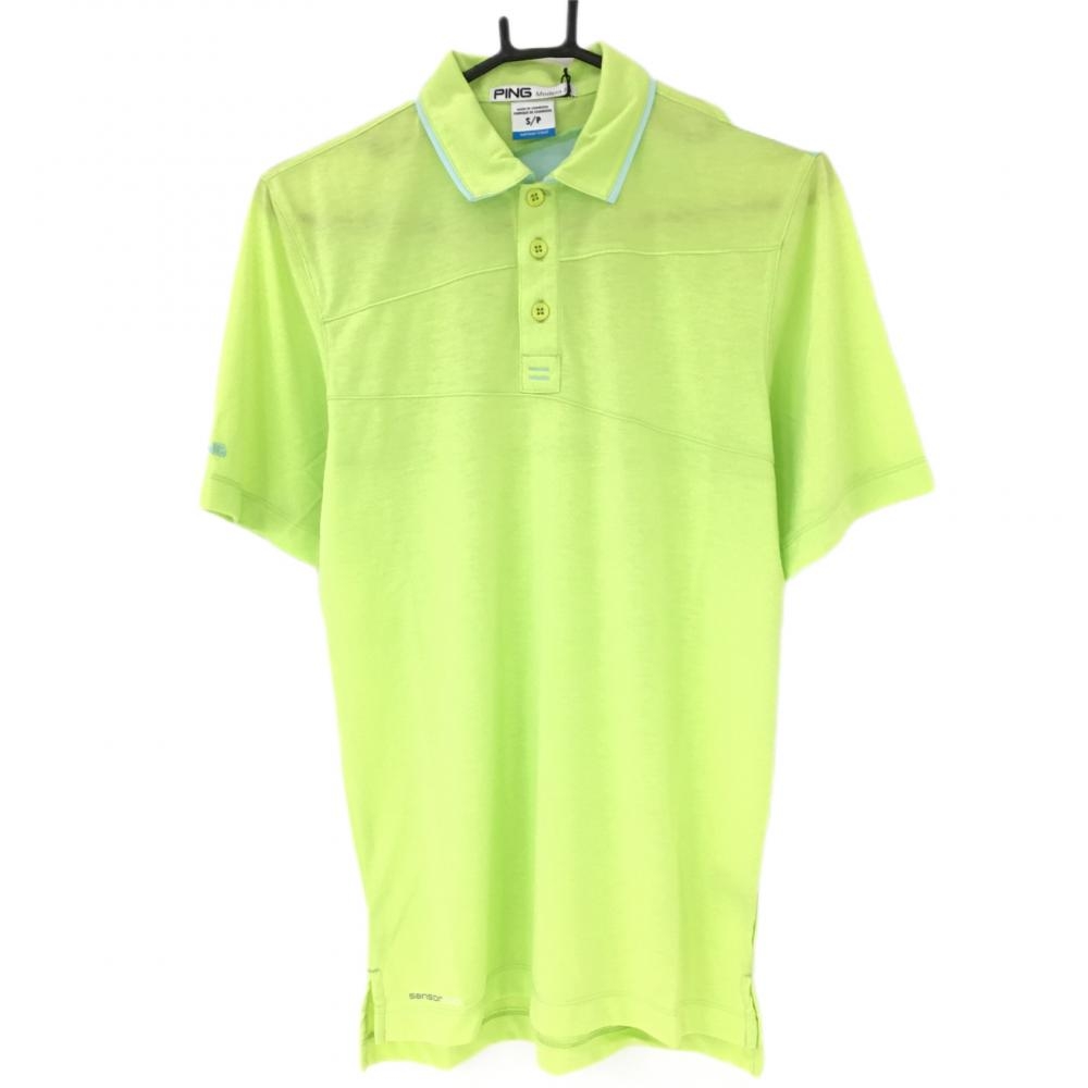 【新品】ピン 半袖ポロシャツ ライトグリーン×ライトブルー UVケア Wicking sensorcool メンズ S/P ゴルフウェア PING