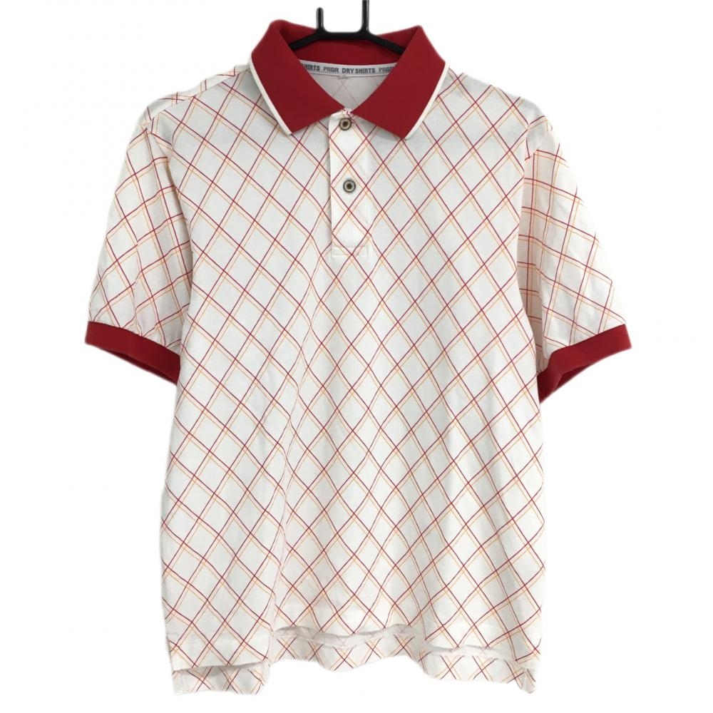 【超美品】プロギア 半袖ポロシャツ 白×レッド ダイヤ チェック  メンズ S ゴルフウェア PRGR 画像
