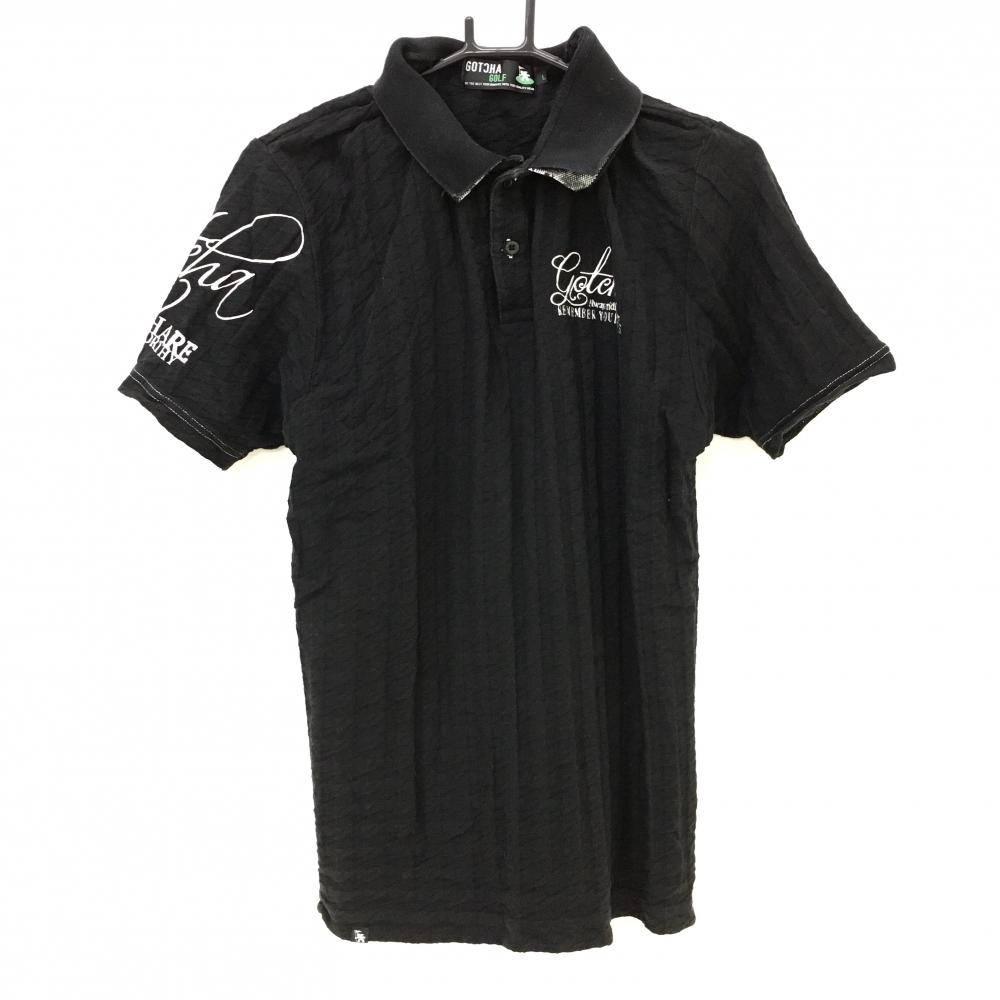 ガッチャゴルフ 半袖ポロシャツ 黒×白 凹凸千鳥格子柄  メンズ L ゴルフウェア GOTCHA GOLF 画像