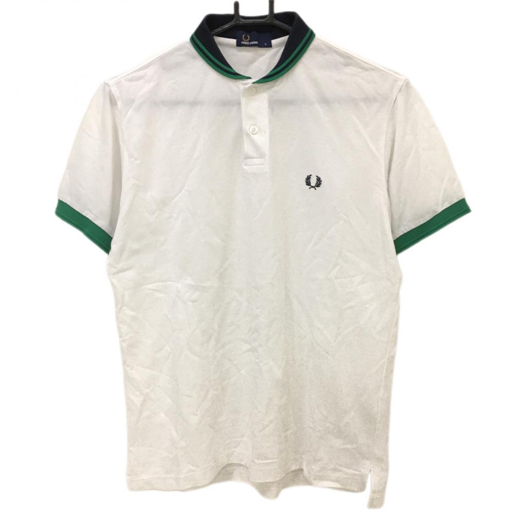 フレッドペリー 半袖ポロシャツ 白×グリーン 襟淵ライン  メンズ S ゴルフウェア FRED PERRY