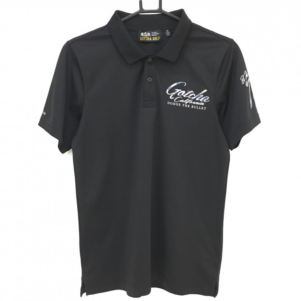 【超美品】ガッチャゴルフ 半袖ポロシャツ 黒 プリントロゴ  メンズ M ゴルフウェア GOTCHA GOLF