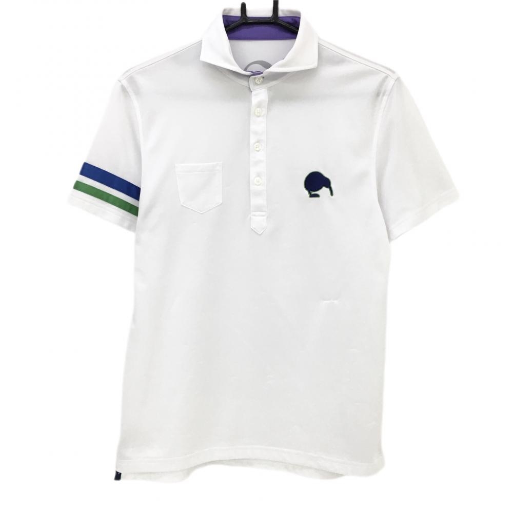 パームスアンドコー 半袖ポロシャツ 白×グリーン 袖ライン   メンズ M ゴルフウェア PALMS＆CO. 画像