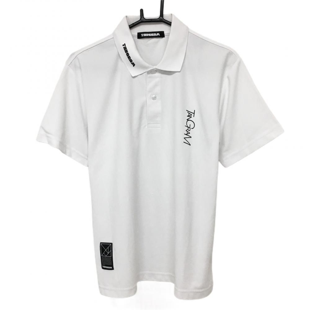 【美品】タングラム 半袖ポロシャツ 白×黒 後ろビッグロゴプリント  メンズ S ゴルフウェア TANGRAM