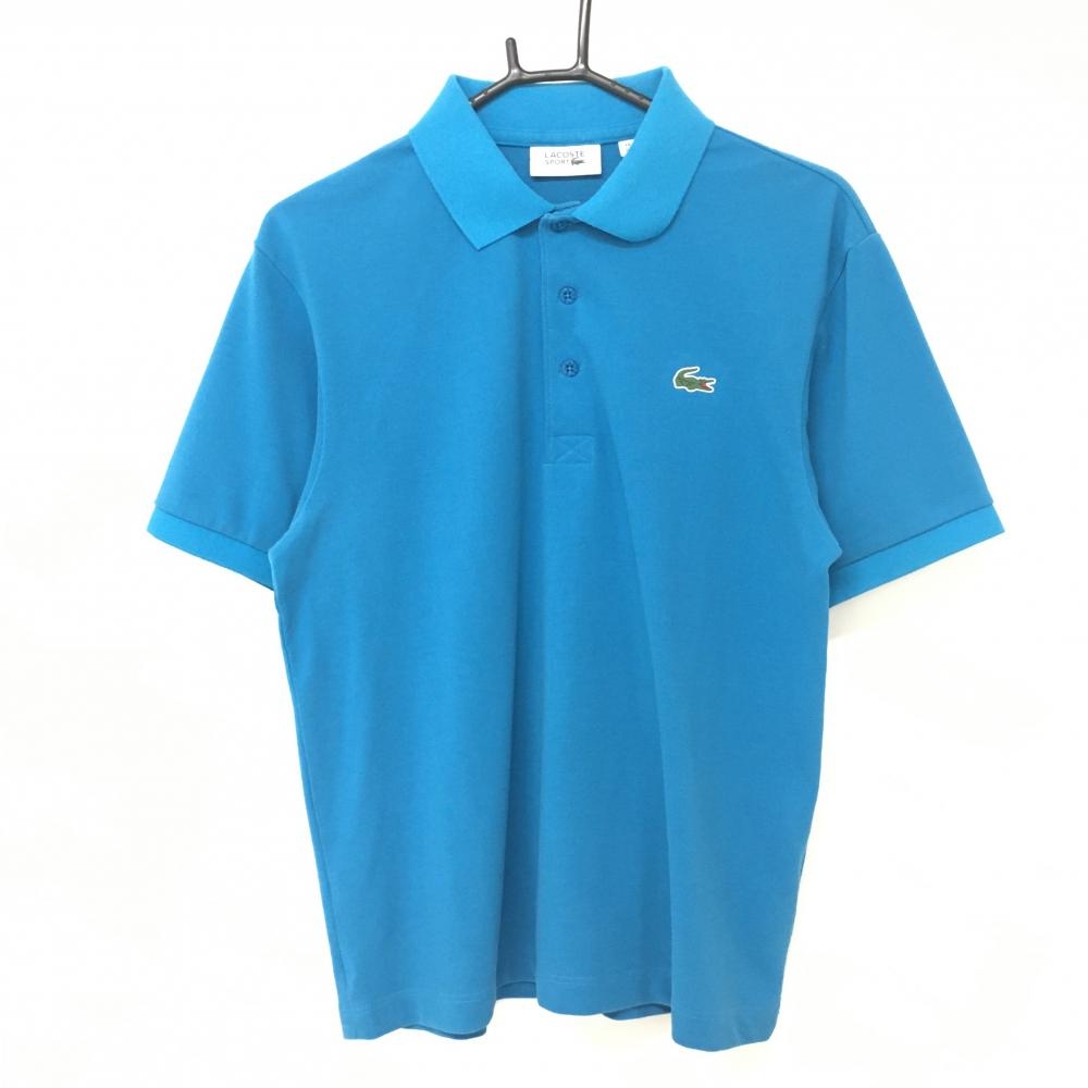 【美品】ラコステスポーツ 半袖ポロシャツ ブルー シンプル メンズ US M ゴルフウェア LACOSTE