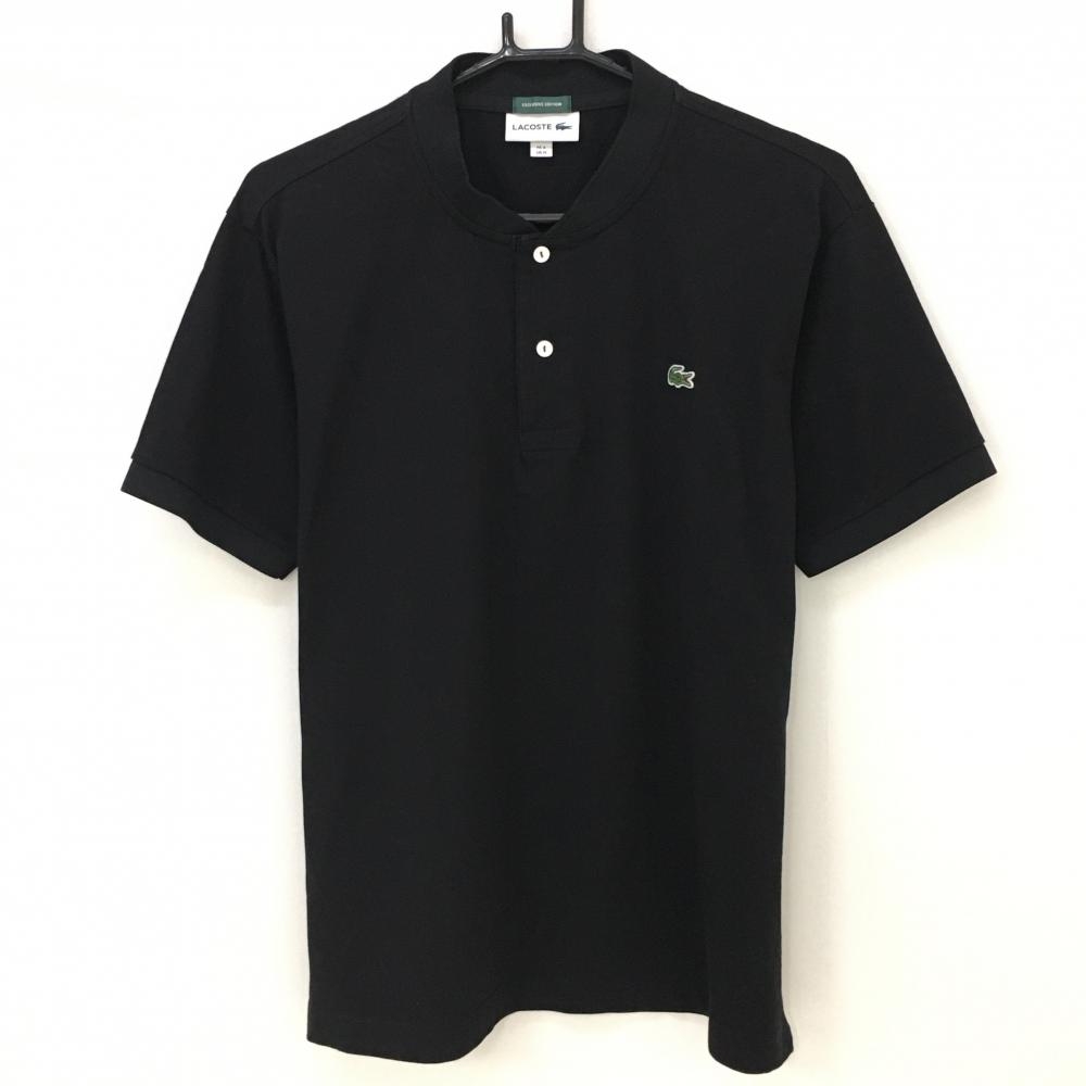 【超美品】ラコステ 半袖ポロシャツ 黒 シンプル ワッペン メンズ US M ゴルフウェア LACOSTE