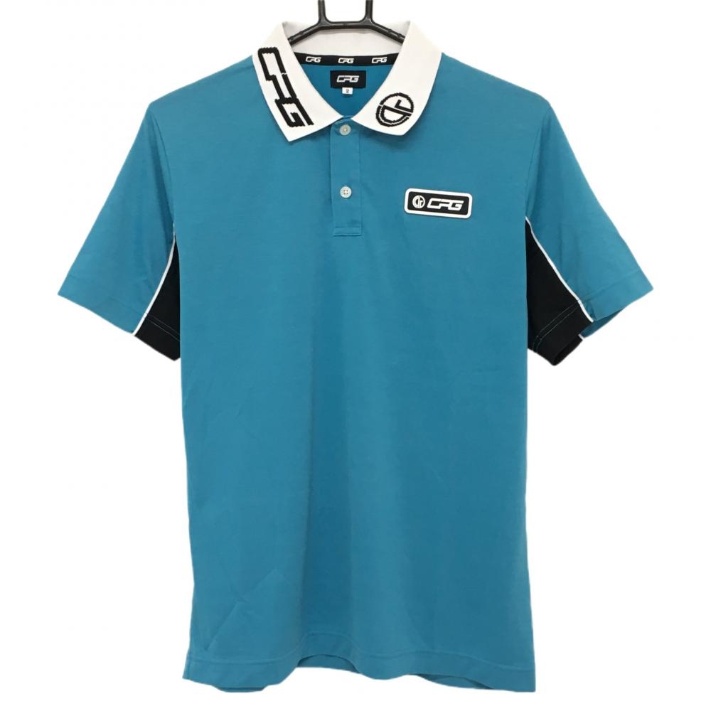 【美品】シーピージーゴルフ 半袖ポロシャツ ライトブルー×白 シリコンワッペン  メンズ 2 ゴルフウェア 2023年モデル CPG