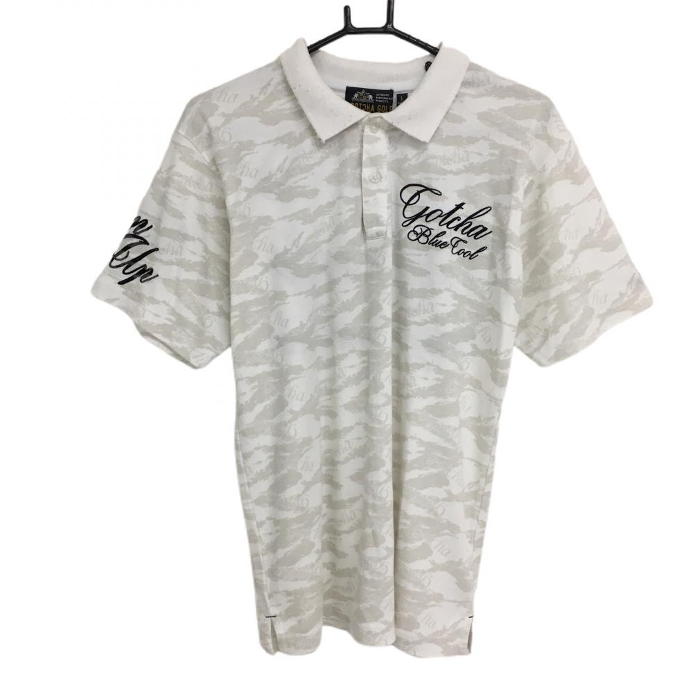ガッチャゴルフ 半袖ポロシャツ 白×ライトグレー 迷彩調 カモフラ  メンズ L ゴルフウェア GATCHA GOLF