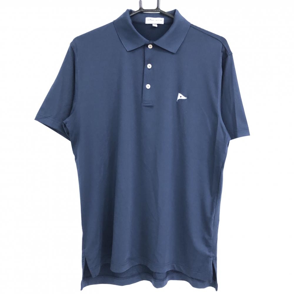 【超美品】ピーターミラー 半袖ポロシャツ ネイビー×白 ロゴ刺しゅう メンズ S ゴルフウェア PETER MILLAR 画像